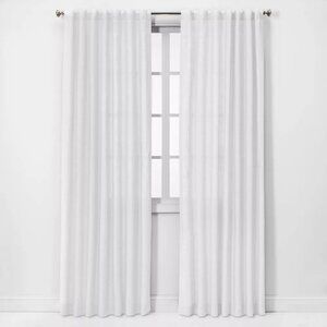 Threshold Light Filtering 100% Linen Single White Curtain Panel 54" x 95"